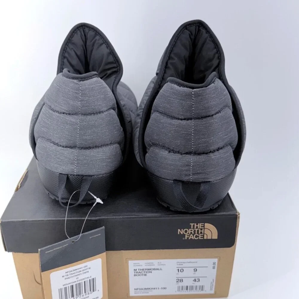 The North Face Thermoball Gray Black Water Repellent Slip on Booties Men Size 10